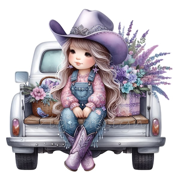 Lavender Truck Clip Art, Cowgirl Clipart, 15 PNG Farmer Girl, Western Country Farm, Teacher Kids Shirt, Sublimation Mug Tumbler, Planner