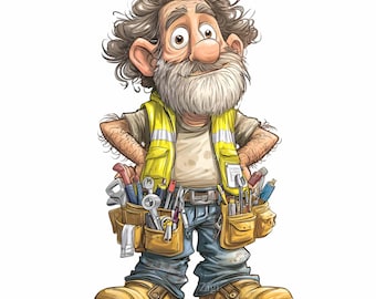 16 PNG Handyman Clipart, Construction Worker Man, Tool Belt Repair DIY Dad