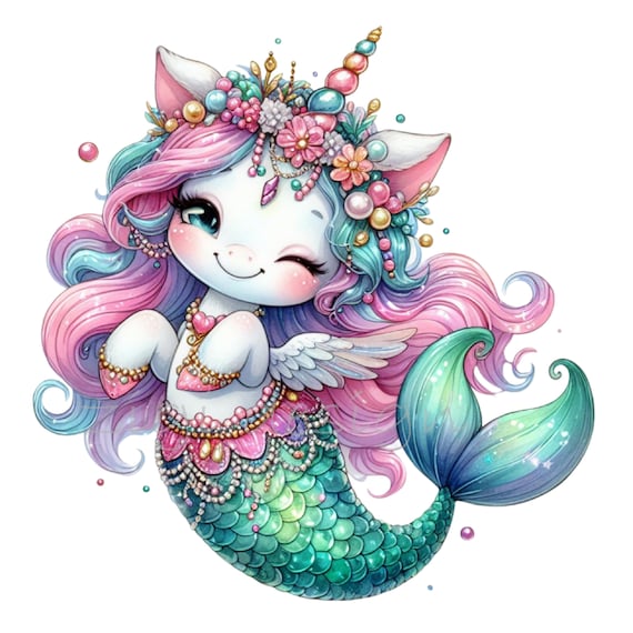 10 PNG Unicorn Mermaid – Fantasy Pastel Clipart With Wings for