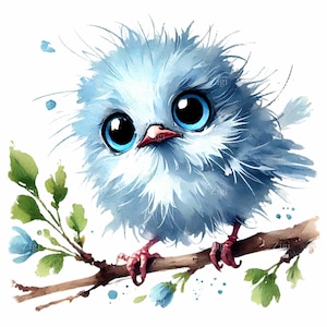 15 imágenes PNG de pájaros esponjosos, adorable pajarito en una rama, arte digital, adorable pájaro primaveral, diseño de dibujos animados de pájaros.