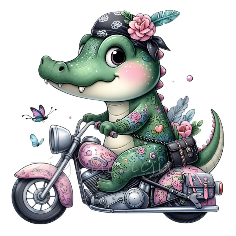 10 PNG Biker Alligator Clipart – Floral Motorcycle Gator PNG – Funny ...