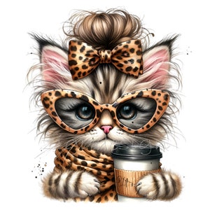 Clipart di gattini, Clipart di fiocchi di leopardo, 14 PNG di pelliccia di ghepardo con stampa animalier al caffè, Maglietta scolastica per insegnanti, Tazza con stampa a sublimazione, Agenda