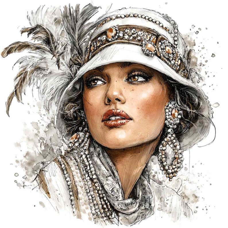 10 PNG Vintage Flapper Girl Clipart – 1920s Woman PNG – Art Deco ...