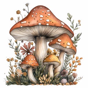 12 PNG Escena de bosque – Clipart PNG de hongos – Ilustración de bosque otoñal para arte mural natural, diarios basura, pegatinas y proyectos de manualidades