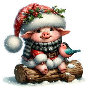 15 png-clipart kerstvarken – kerstvarken PNG – Leuke feestelijke dierenkunst met sjaal en muts voor kaarten, knutselen, kinderdecor en printables