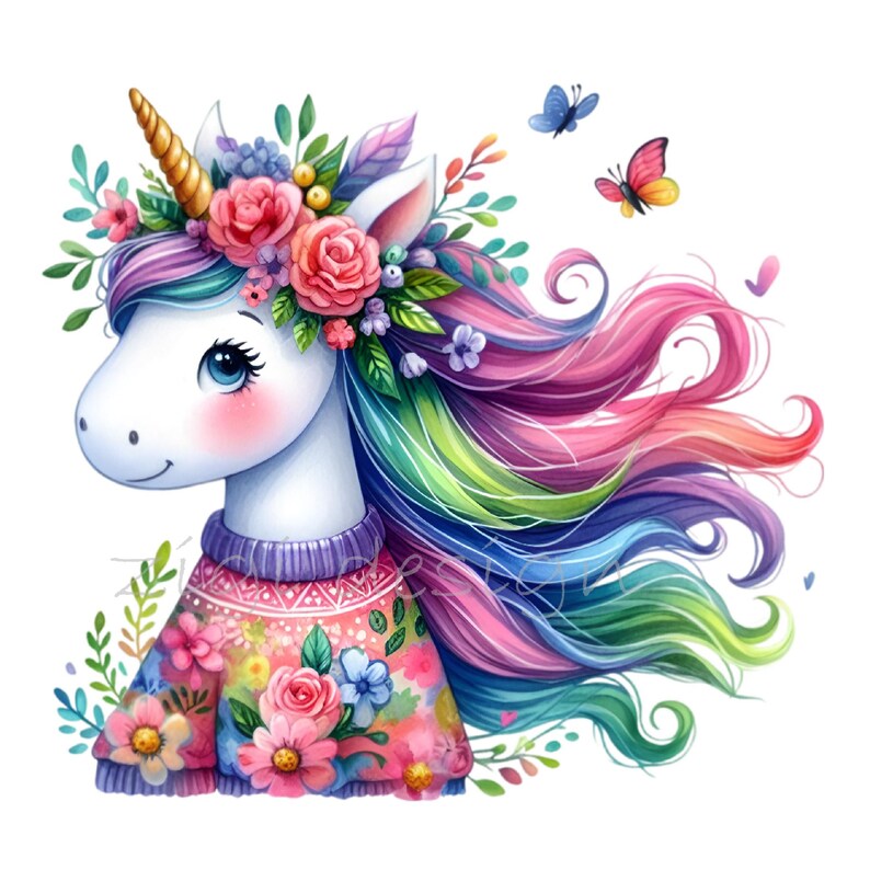 12 PNG Floral Unicorn Clipart, Rainbow Butterfly Magical Girl - Etsy