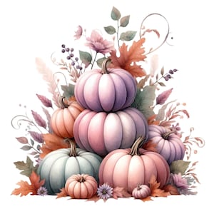 12 PNG clipart di zucca pastello – PNG autunnale ad acquerello – Pacchetto di raccolta autunnale per sublimazione, artigianato e creazione di biglietti