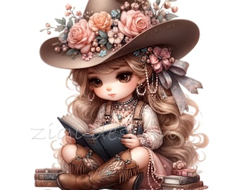 10 PNG floral cowgirl clipart - cute western PNG for girl kids crafts, nursery art, invitations, sublimation and digital design projects