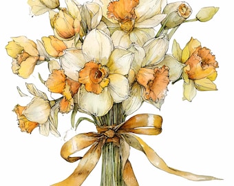 16 PNG Daffodil Bouquet Spring Flower Clipart, Yellow Narcissus