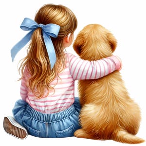 12 PNG clipart de abraço de cachorro com vista traseira – Golden retriever PNG – Arte fofa de animal de estimação com amizade para impressões de berçário, camisetas ou decoração de parede
