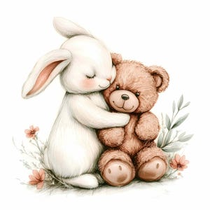 24 JPEG mignon lapin câlin en peluche ours Clipart - illustration animal adorable - téléchargement numérique JPG