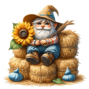 10 PNG clipart di gnomo del raccolto - PNG di girasole autunnale - Graziosa arte rustica di gnomo per decorazioni del Ringraziamento, lavoretti fai da te o stampe stagionali