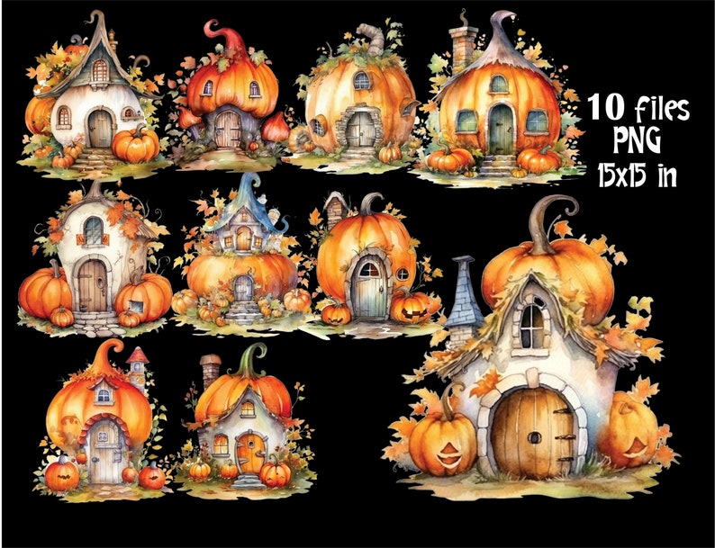 Pumpkin House Clipart PNG Watercolor Fall Sublimation Digital - Etsy