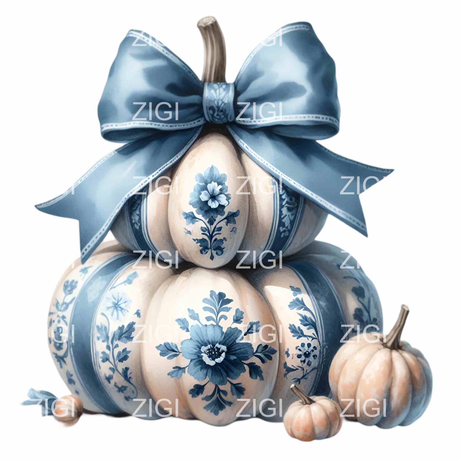 14 Blue Pumpkin PNG Clipart – Elegant Fall Pumpkins With Floral Bow ...