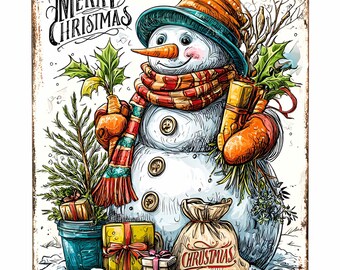10 PNG Merry Christmas Sign, Vintage Snowman Sublimation Holiday Graphic