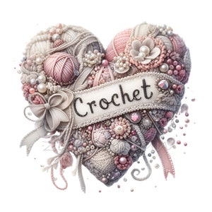Clipart au crochet, clipart créatif, 10 PNG artisanat aquarelle coeur à tricoter Fête des mères cadeau indésirable journal, fabrication de cartes, étiquette cadeau, chemise de professeur