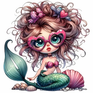 Jolie fille sirène PNG 12 - coeur lunettes sirène PNG Clipart - art fantastique océan pour travaux manuels, autocollants, décoration de fête et scrapbooking pour enfants