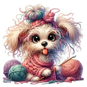 Welpe Clipart, 15 PNG Garnball Hund Strick Clipart, Häkel Clipart, Junk Journal, Kartenherstellung, Handarbeit Lehrer, Sublimation druckbar