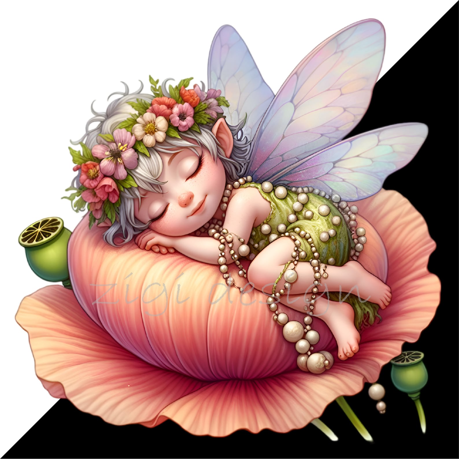 10 PNG Sleeping Fairy Clipart – Floral Flower Crown Nursery - Etsy