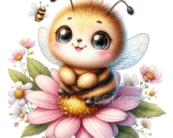 14 Clipart de bourdon PNG, illustration de fleurs d'abeilles, art de pépinière de jardin