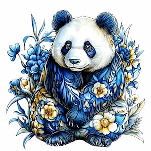 10 imágenes PNG de pandas florales: imágenes prediseñadas de oso panda en acuarela: lindo arte animal para decoración infantil, impresiones para guarderías o proyectos de sublimación