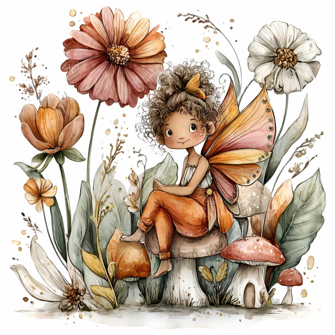 12 PNG Cute Fairy Illustration – Flower Garden Clipart – Kids Crafts ...