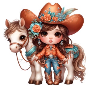 Cowgirl Clip Art, 15 PNG Clipart cheval, clipart poney, fille turquoise, ferme de l'Ouest, chemise de professeur, sublimation mug gobelet, agenda