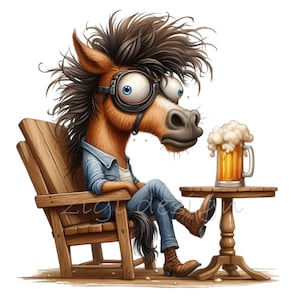 Cavallo con occhiali e birra Clipart 15 PNG - Arte digitale divertente e divertente per artigianato e progetti