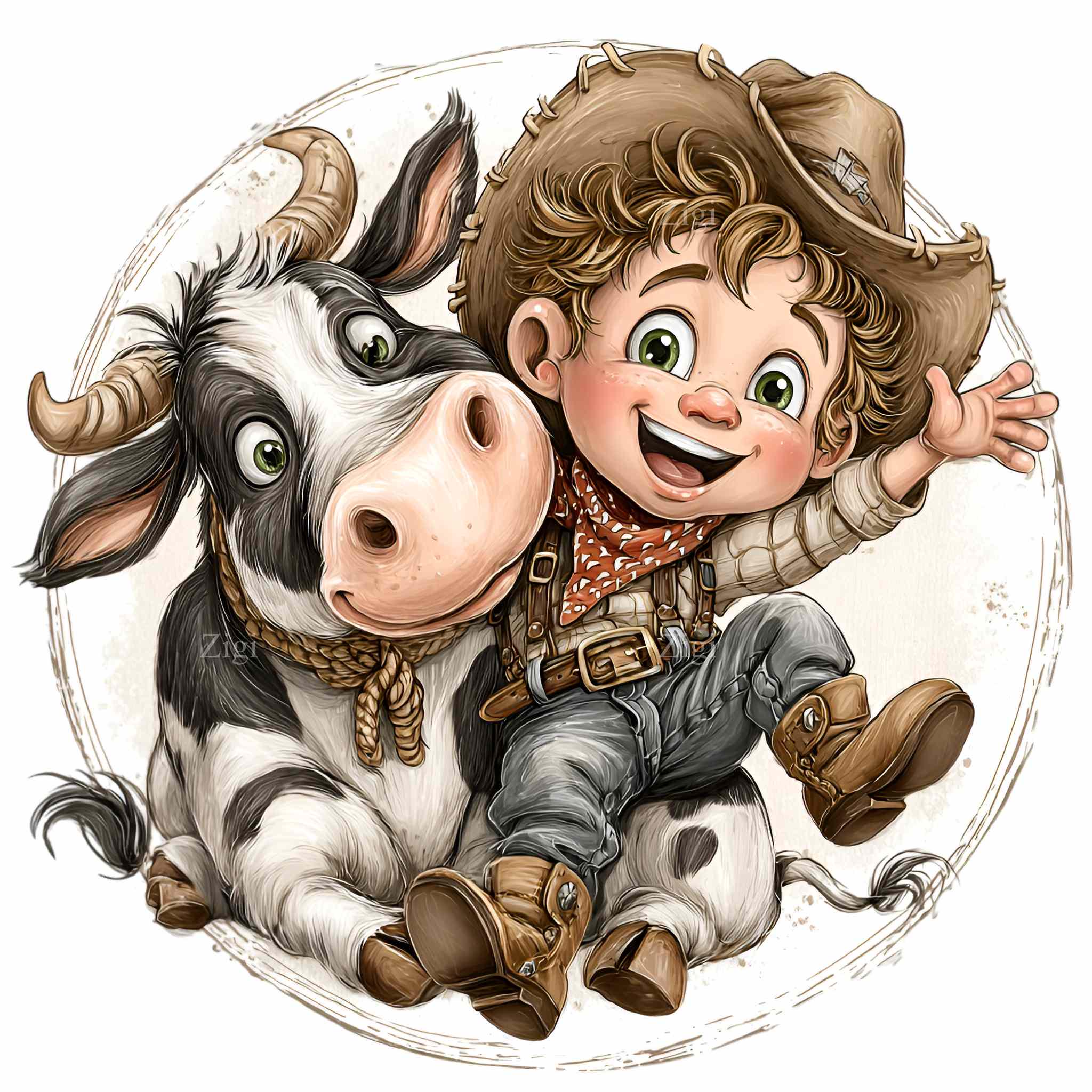 10 PNG Western Farm Clipart – Cowboy Boy Riding Cow PNG – Kids Nursery ...