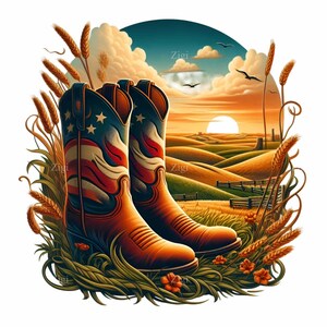 11 PNG Vintage Farm Boots Clipart - Western Rodeo PNG - Rustikale Country Hat & Zaun Sublimation für Vaterländische Sommer Handwerk