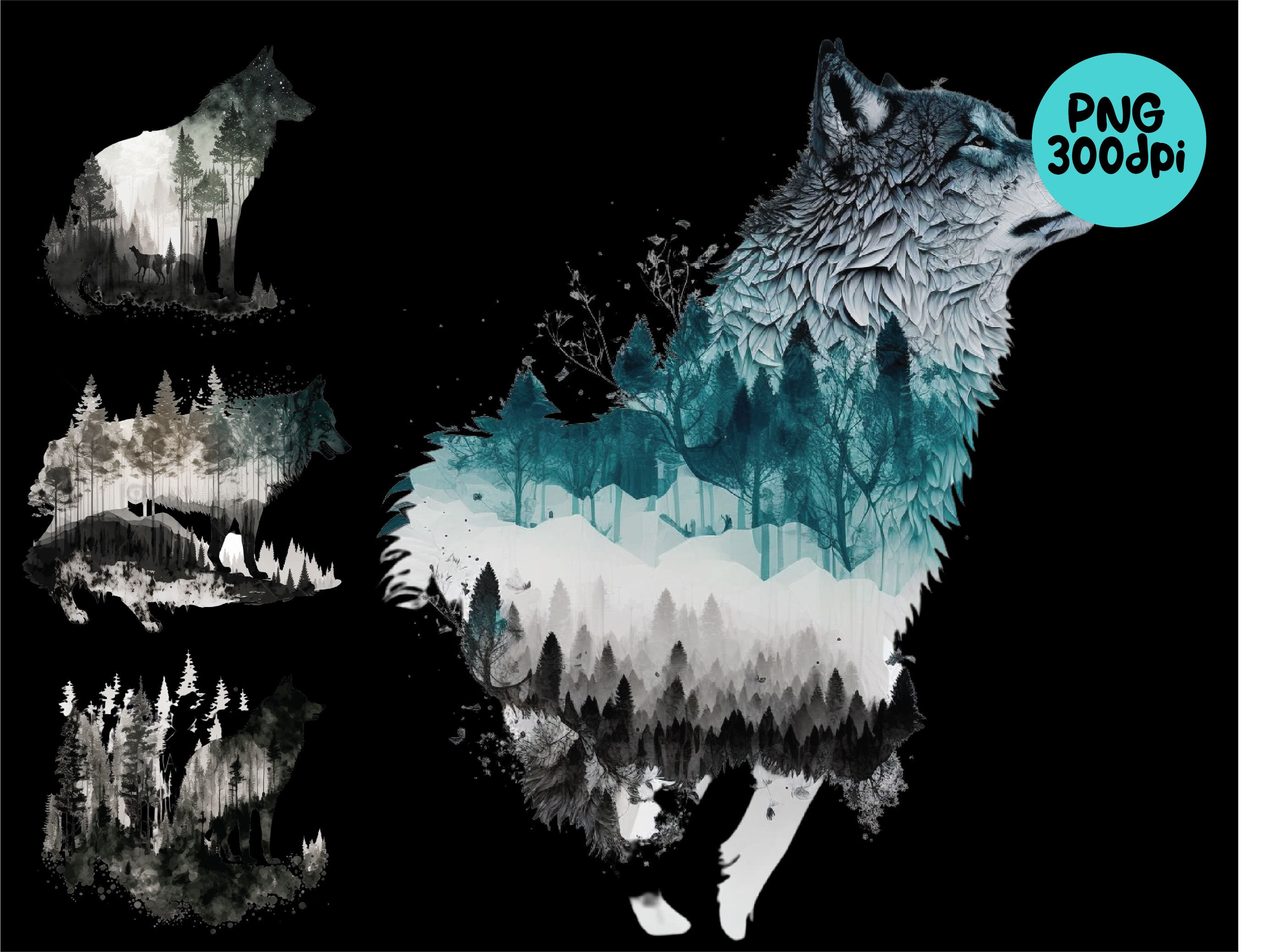 Wolf Double Exposure Clipart Watercolor Sublimation PNG - Etsy UK
