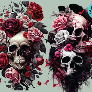 Tête de mort roses Clipart PNG aquarelle chemise noire design sublimation