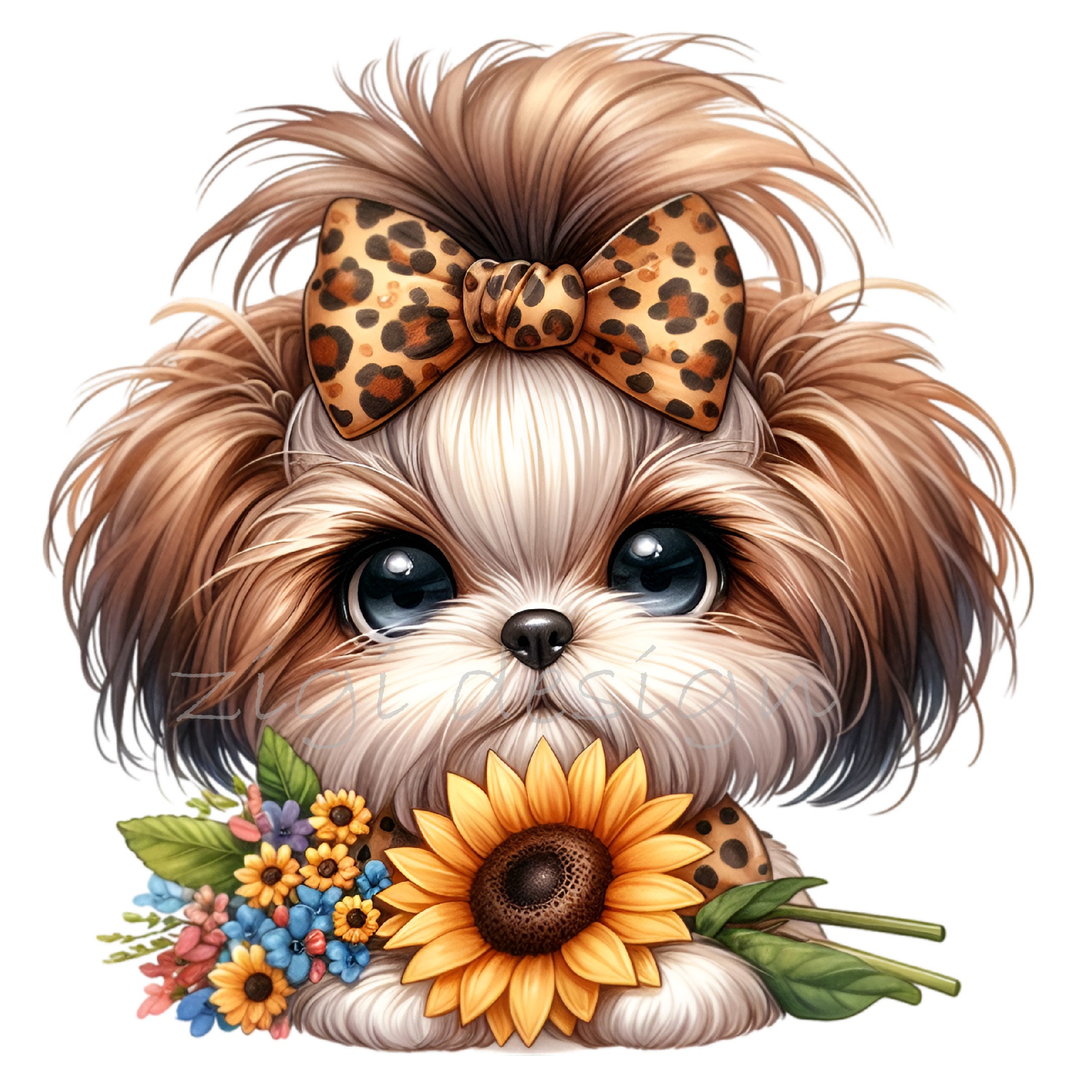 Shih Tzu Clip Art, Leopard Bow Clipart, 15 PNG Sunflower Animal Print ...