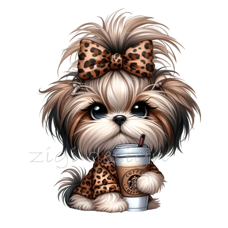 Shih Tzu Clipart, Leopard Bow Clip Art, 12 PNG Coffee Animal Print ...