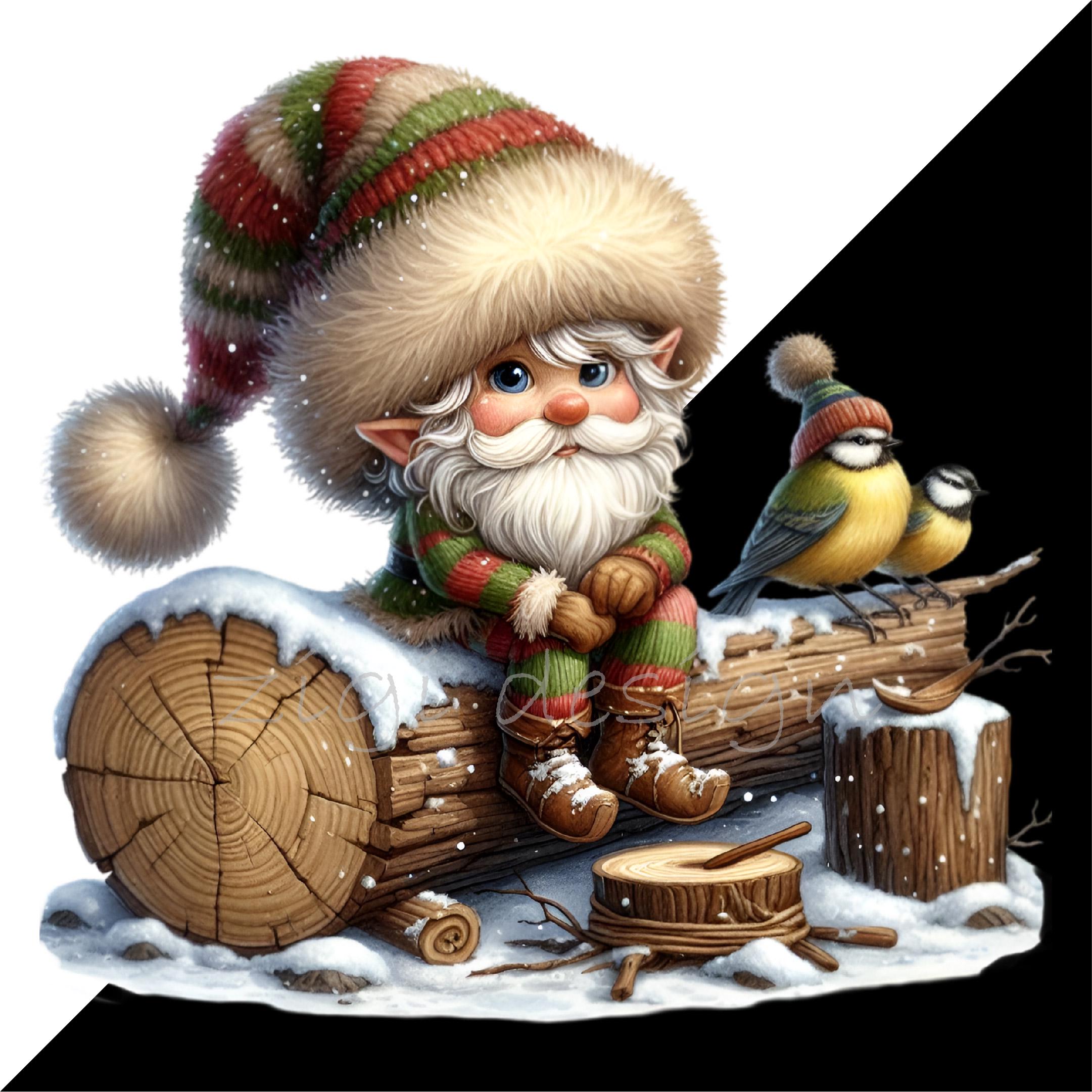 15 PNG Christmas Elf on Log Winter Bird Clipart Sublimation - Etsy