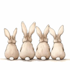15 Família de coelhos PNG Clipart - Coelhos aquarela sentados juntos - Ilustração de animais fofos para artesanato