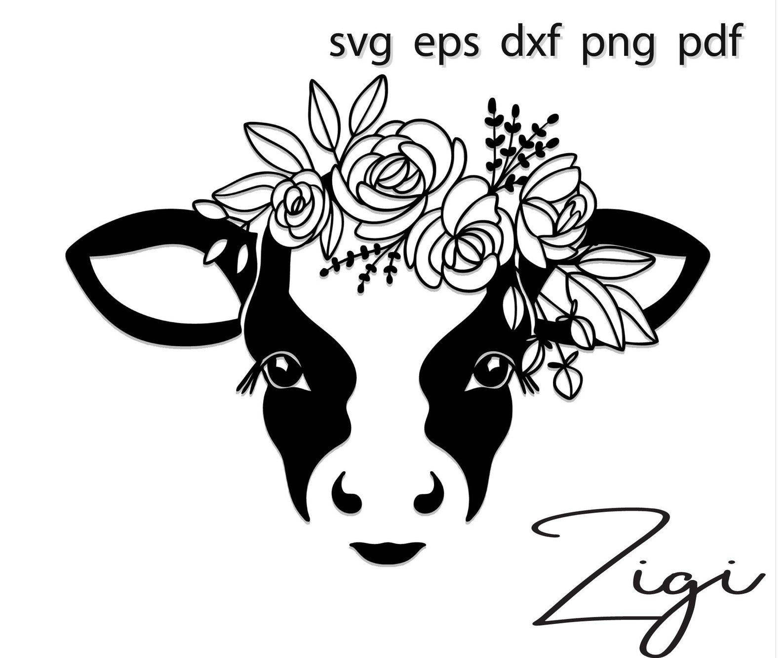 Download Baby cow svg cow head svg cow face svg flower crown svg | Etsy