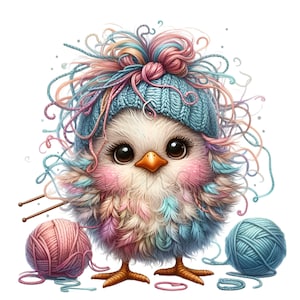 Strick-Clipart, Häkel-Clipart, 15 PNG-Cliparts mit lustigen Küken, Junk Journal, Kartenherstellung, Nadelarbeit-Lehrer-Shirt, Sublimation zum Ausdrucken