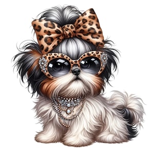 Shih Tzu Clip Art, Leopard Bow Clipart, 15 PNG Dog Animal Print Cheetah ...
