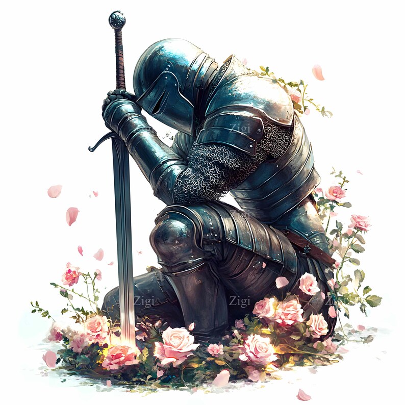23 JPEG Kneeling Knight Art – Medieval Warrior JPG Clipart – Fantasy ...