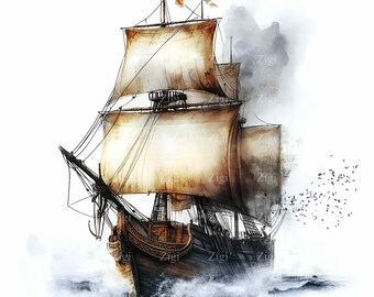 28 JPEG 帆船のイラスト – ヴィンテージボート JPG クリップアート