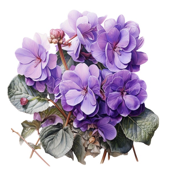 African Violets PNG Clipart Bundle, Transparent PNG, Wedding Purple Flowers, Floral Illustration Digital Downloads