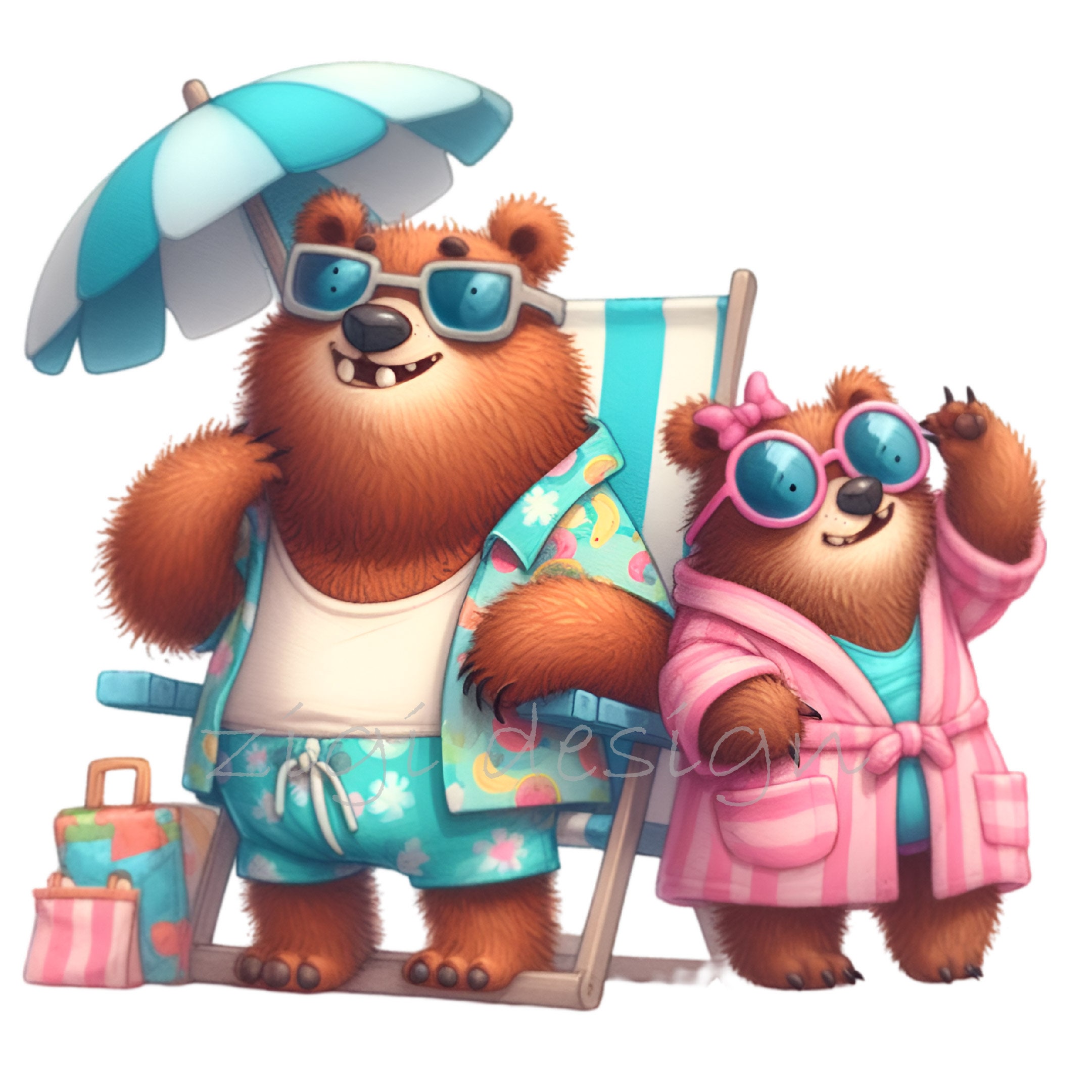10 Cute Beach Bears PNG Clipart Digital Download – Summer Bears on ...