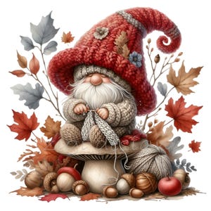 15 Clipart di gnomi da lavoro a maglia, PNG di gnomi autunnali, arte artigianale autunnale, download digitale di sublimazione di gnomi