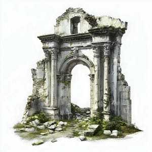 Imágenes prediseñadas de ruinas de arcos de piedra antiguos (16 JPG), arquitectura histórica en acuarela (JPEG), monumentos patrimoniales en ruinas, descarga digital instantánea