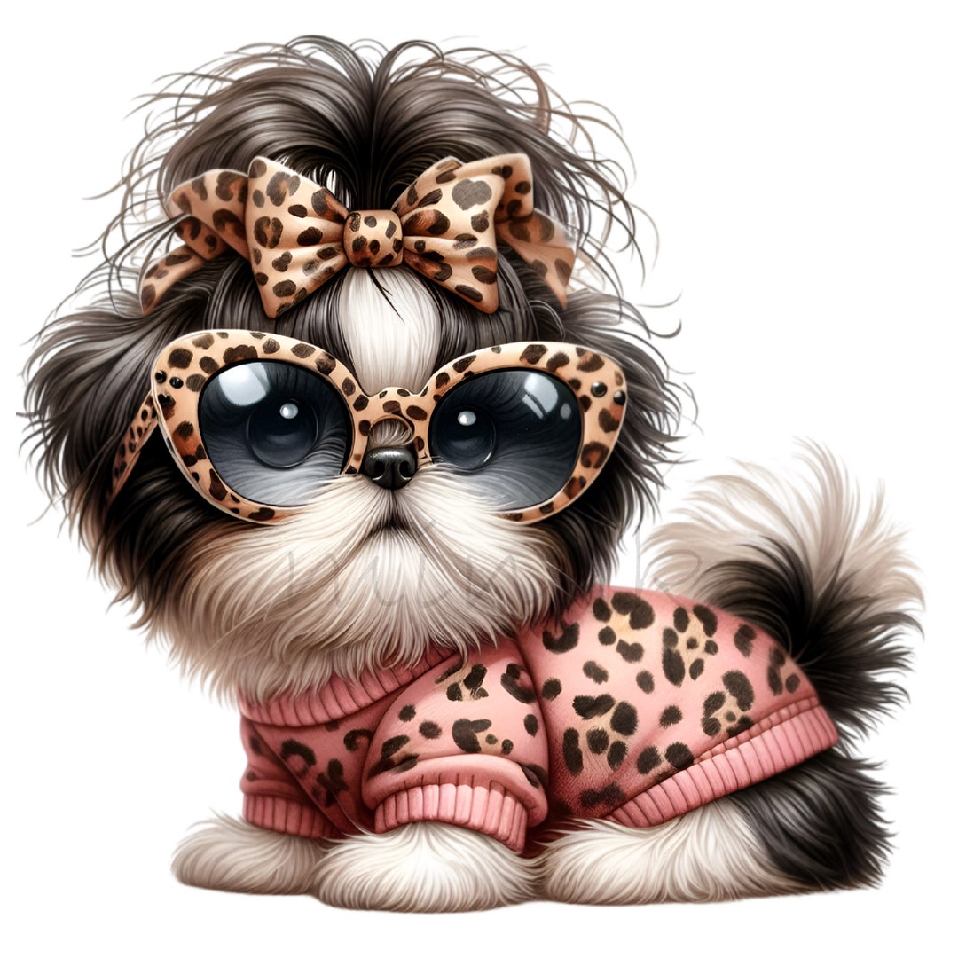 Shih Tzu Clip Art, Leopard Bow Clipart, 12 PNG Dog Animal Print Cheetah ...