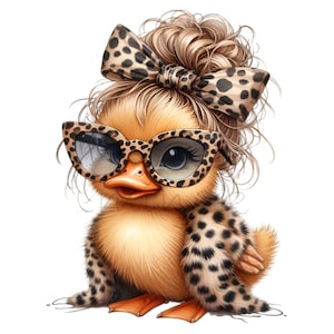 ClipArt di anatroccolo, clipart con fiocco con stampa animalier, 10 clipart di anatre PNG, pelliccia di ghepardo, camicia da scuola per bambini, insegnante, bicchiere con tazza di sublimazione, pianificatore