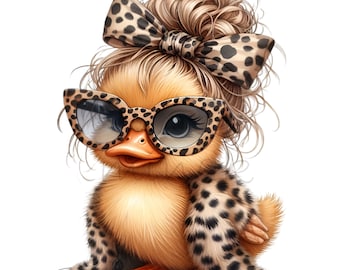 Duckling Clip Art, Animal Print Bow Clipart, 10 PNG Duck Clipart, Cheetah Fur, Teacher Kids School Shirt, Sublimation Mug Tumbler, Planner