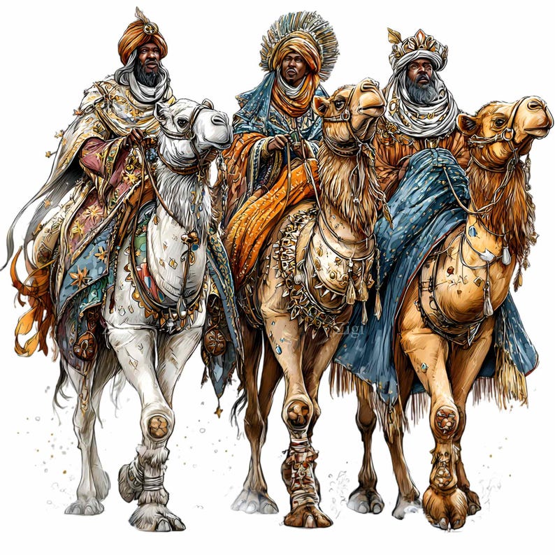 12 PNG Three Wise Men Nativity Kings Riding Camels Watercolor - Etsy
