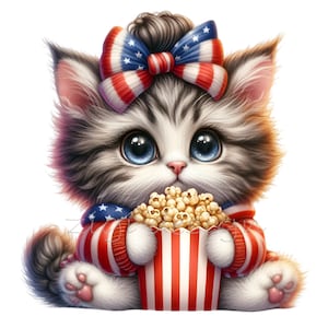 Chaton Clip Art, Clipart chat patriotique, Clipart 4 juillet, 12 PNG Illustration du drapeau américain, imprimable, chemise enseignant, chemise d'école pour enfants